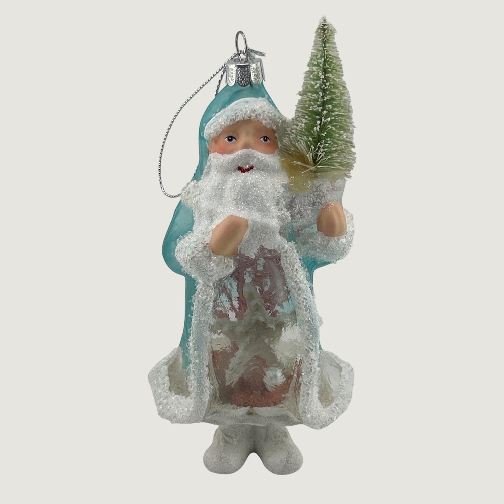 Blue Coastal Christmas Ornament Santa Starfish Glass Nautical Holiday